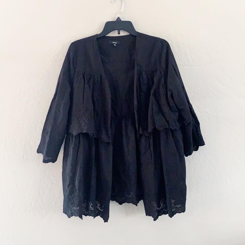 🌿Final Sale Very J Black‎ Open Front Cotton Cardigan
